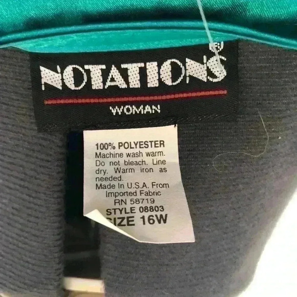 NOTATIONS WOMEN DEAD STOCK LONG SLEEVE SILKY FEEL DARK GREEN TEAL? BLOUSE 16W - Picture 6 of 6